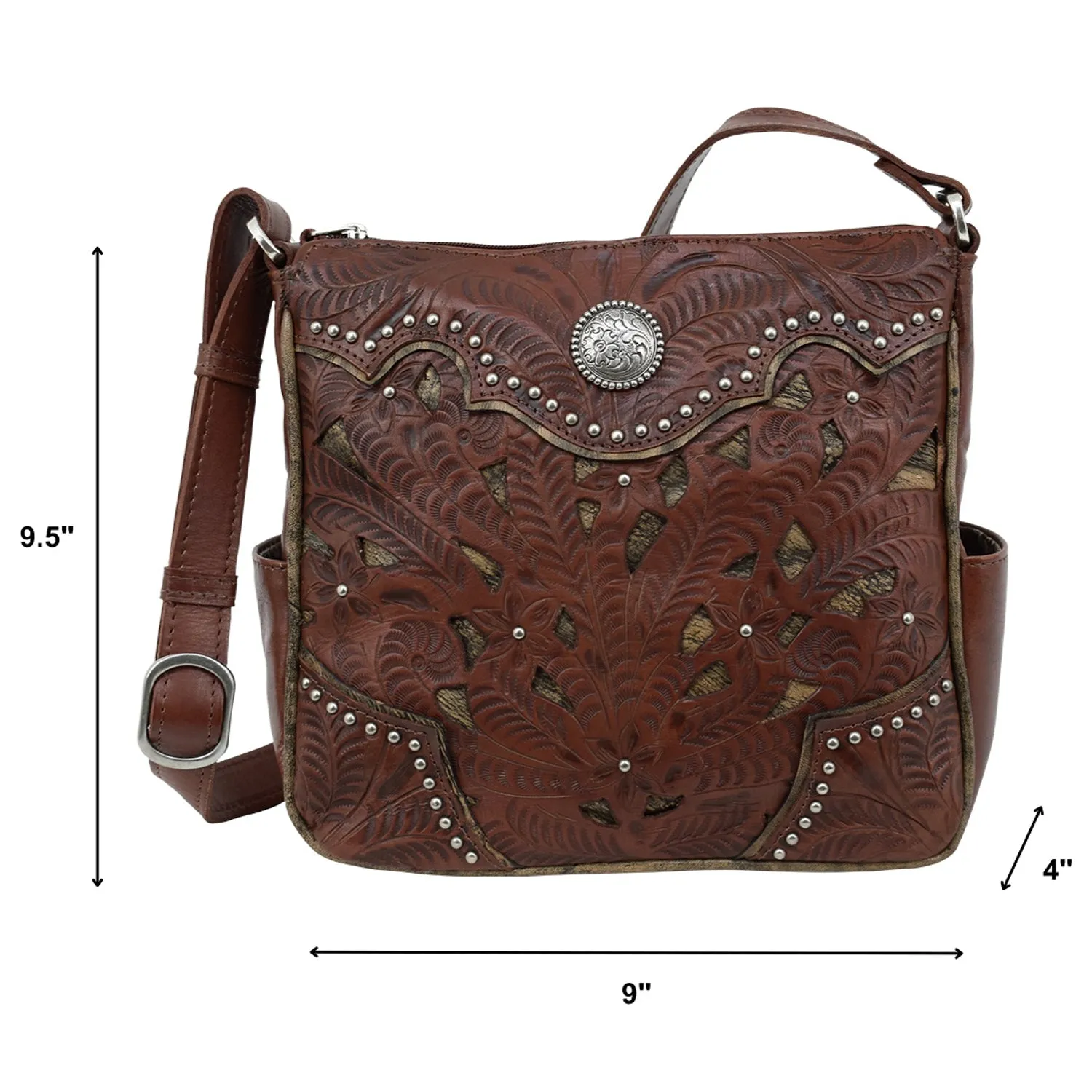 American West Womens Hill Country Inlay Eagle Dark Brown Leather Crossbody Bag