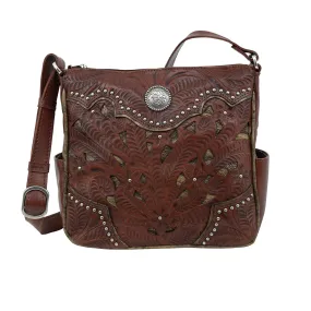 American West Womens Hill Country Inlay Eagle Dark Brown Leather Crossbody Bag