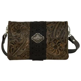 American West Womens Large Grab and Go Charcoal Brown Leather Crossbody Bag