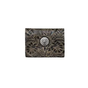 American West Womens Small Concho Distressed Charcoal Leather Trifold Wallet