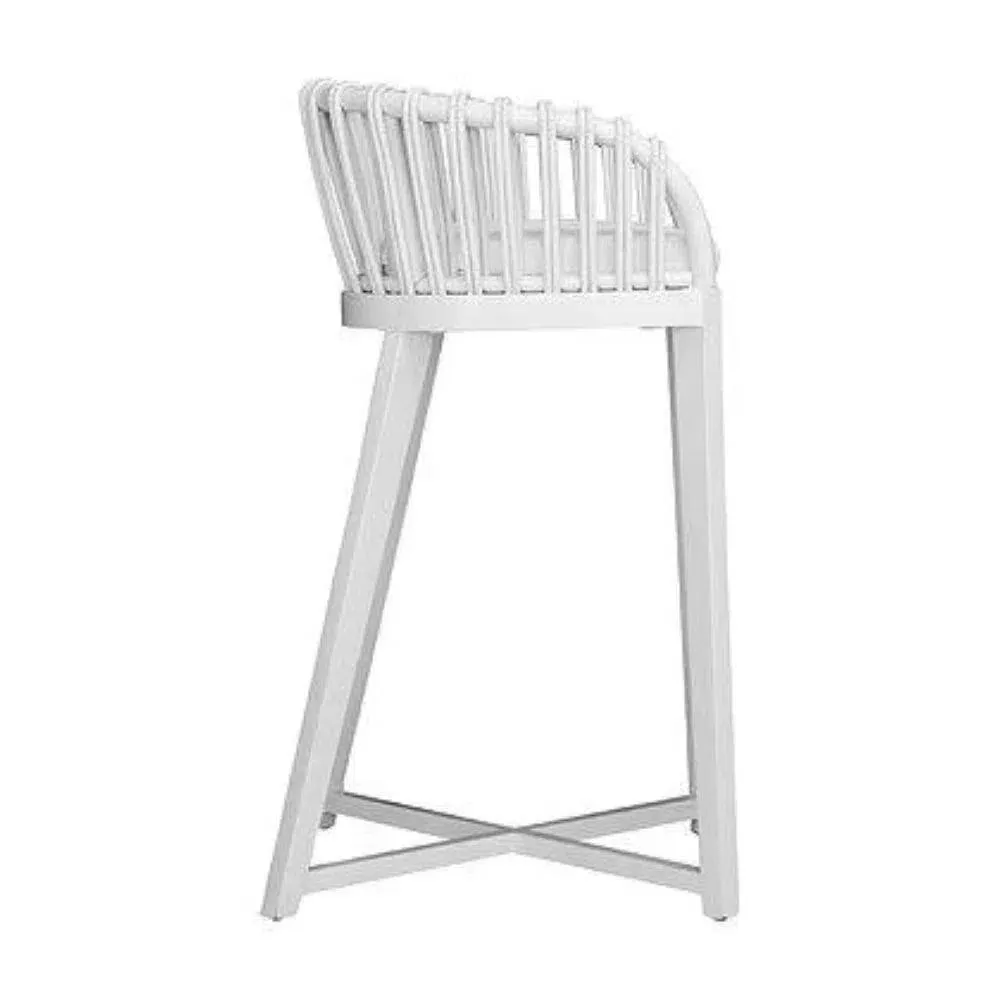 Binah Certified Teak Wood & Rattan White Counter Stool White