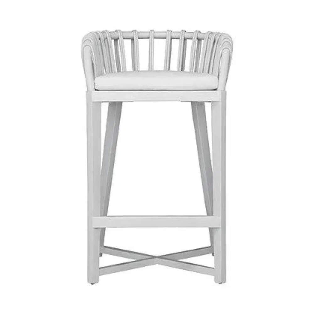 Binah Certified Teak Wood & Rattan White Counter Stool White