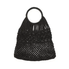 Black Jute Macrame Leaf Bag