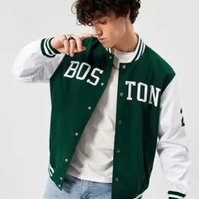 Green Boston Print Baseball jacket