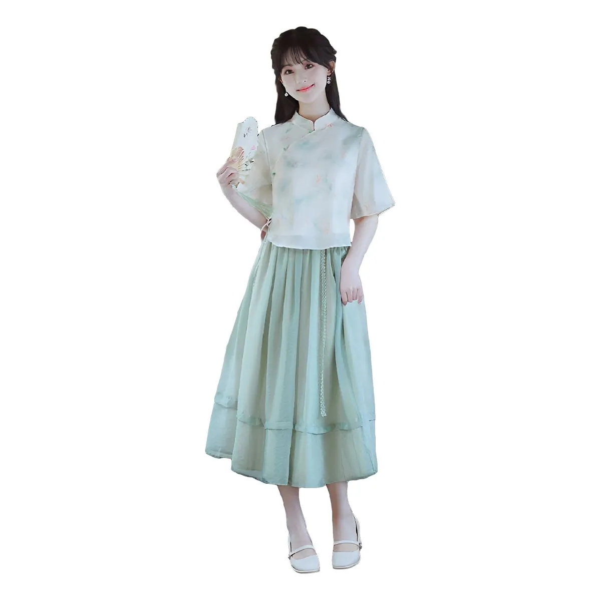 Mint Green Women's Cheongsam Two Piece Set