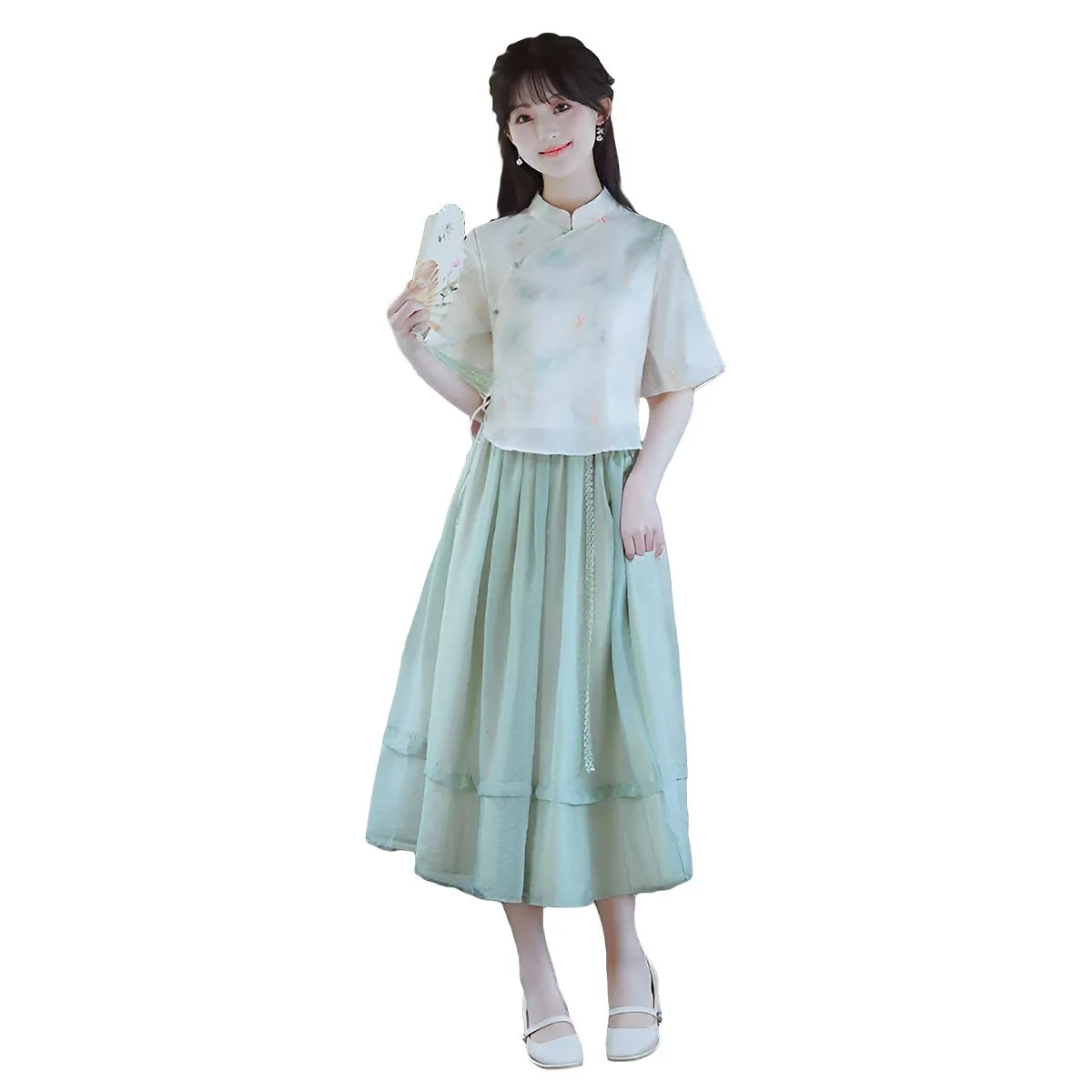 Mint Green Women's Cheongsam Two Piece Set