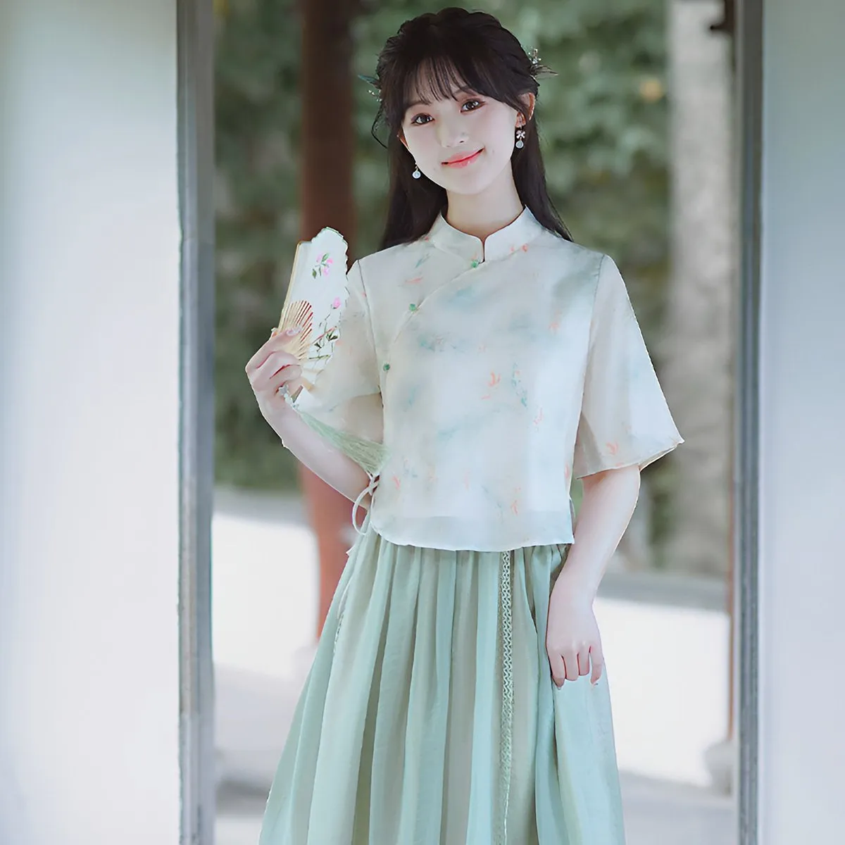 Mint Green Women's Cheongsam Two Piece Set