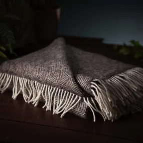 Natural Wool Irish Eco Throw Herringbone – Dark Grey