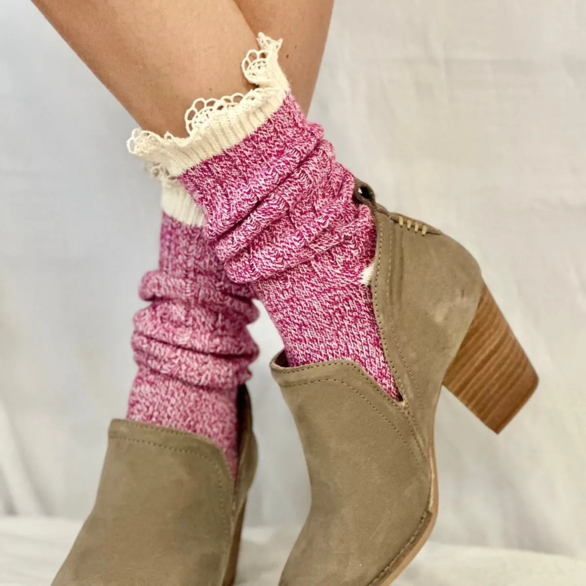 ORGANIC  lace boot socks - bright pink