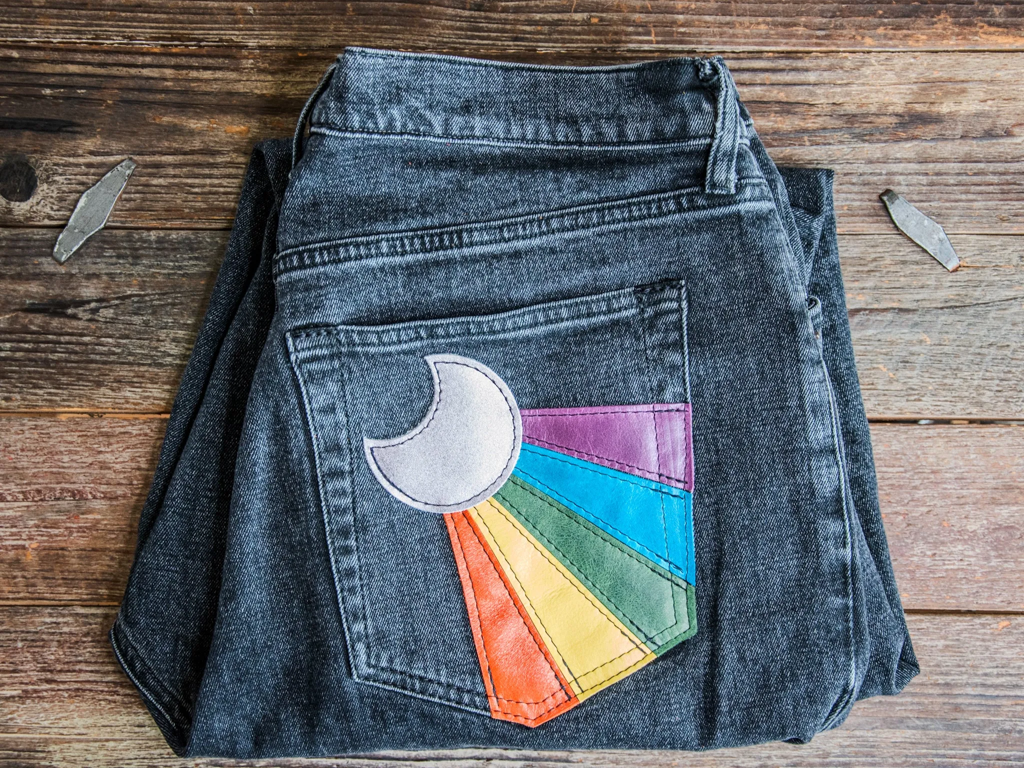 Patchwork Denim | 34 Waist (18s) | LIKE NEW Abercrombie and Fitch Washed Black jeans  | The Krista Rainbow Connection | #2