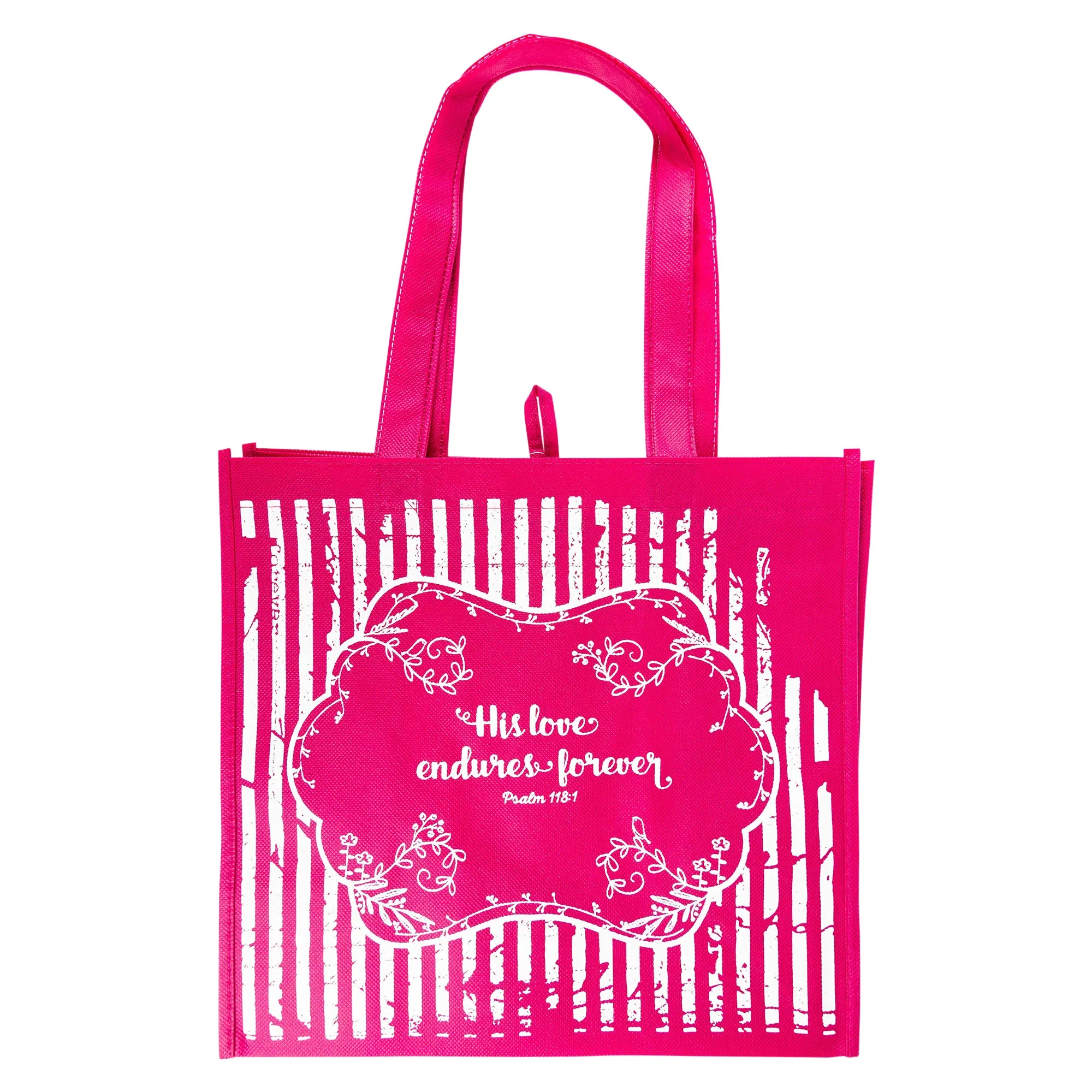 Pink Eco Tote Bag - Psalm 118:1 "His Love Endures Forever"