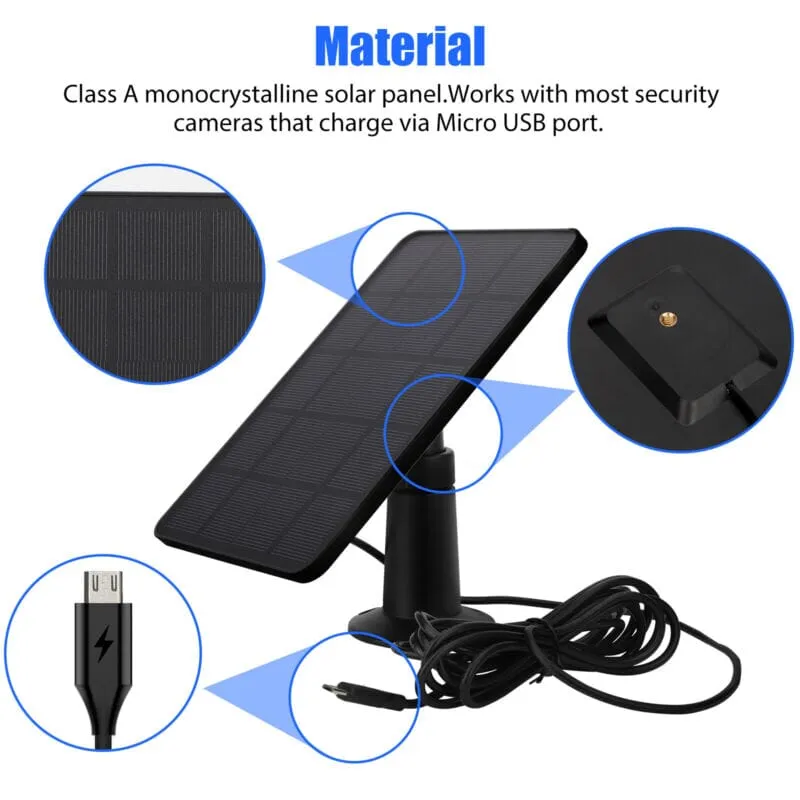 SMAXPro™ Solar Panel for Security Camera: USB Outdoor Cam, 3W 5V Battery Charger