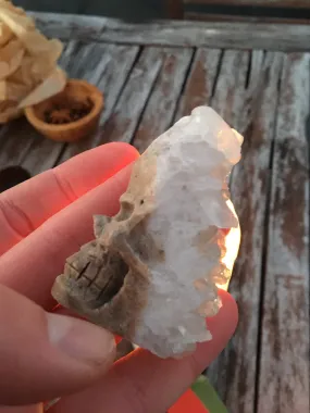 Talismanic Skull with Quartz Crystal Clusters