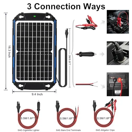 Waterproof 12W 12V Solar Battery Charger & Maintainer Pro - Built-in Intelligent MPPT Charge Controller - 12 Volt Solar Panel Trickle Charging Kit for Car Automotive Boat Marine Motorcycle RV Trailer