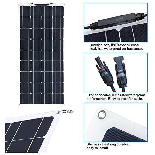 XINPUGUANG 100W Flexible Solar Panel 12V System kit 10A Charge Controller Cables with Alligator Clip PV Connector Cables for Yacht, Boat, RV, Cabin, 12v Battery Charge