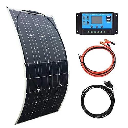 XINPUGUANG 100W Flexible Solar Panel 12V System kit 10A Charge Controller Cables with Alligator Clip PV Connector Cables for Yacht, Boat, RV, Cabin, 12v Battery Charge